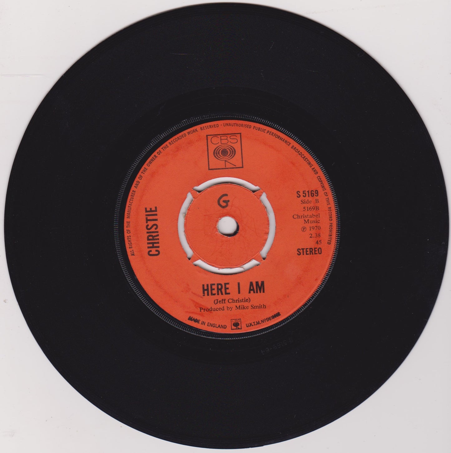 Christie – San Bernadino (CBS 1970) 7" vinyl single VG/-