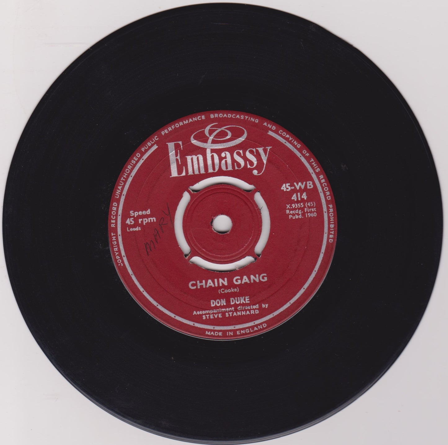 Don Duke – Only The Lonely / Chain Gang (Embassy 1960) 7" vinyl single G+/VG