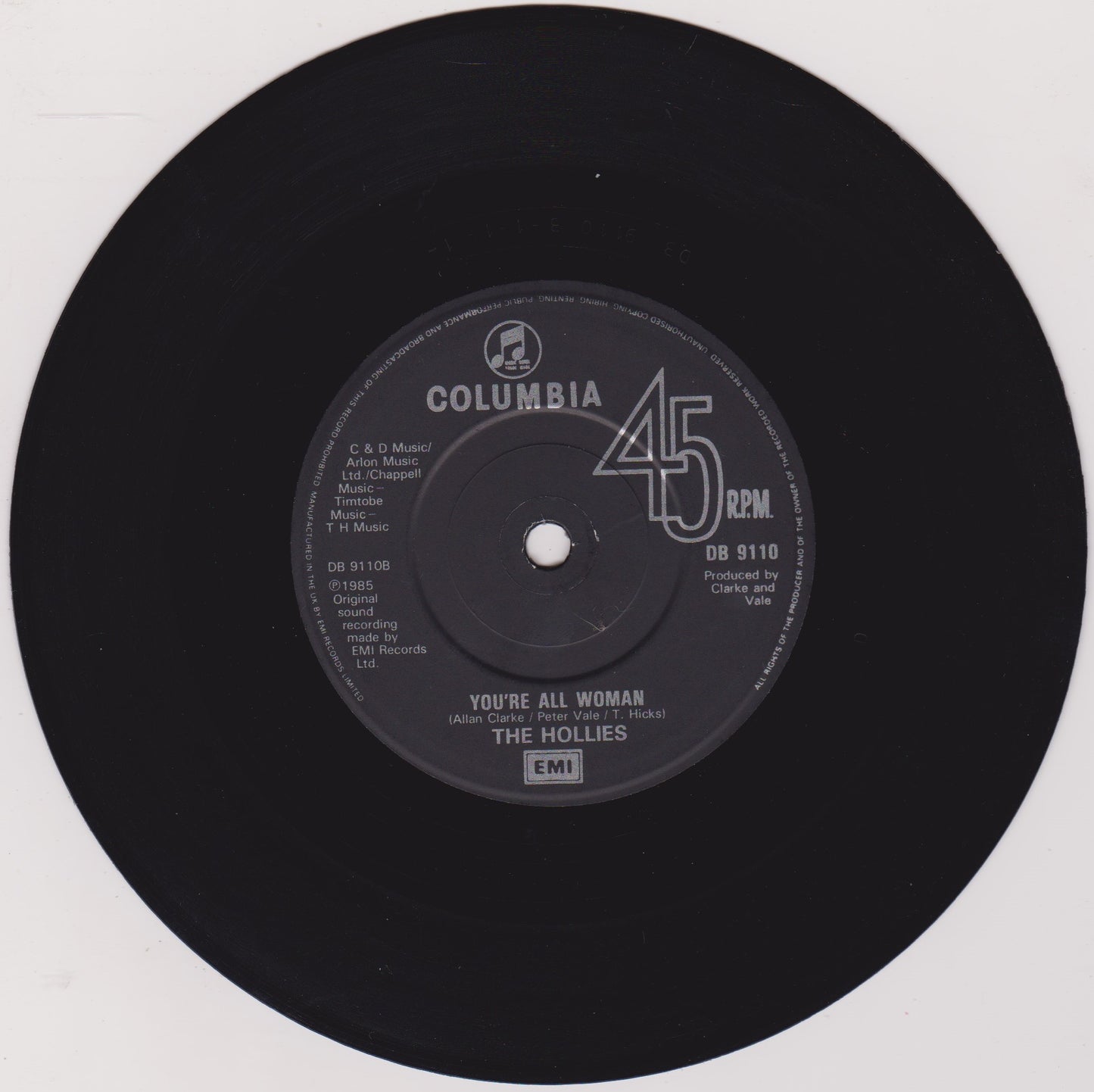 The Hollies – Too Many Hearts Get Broken (Columbia 1985) 7" vinyl single VG/VG