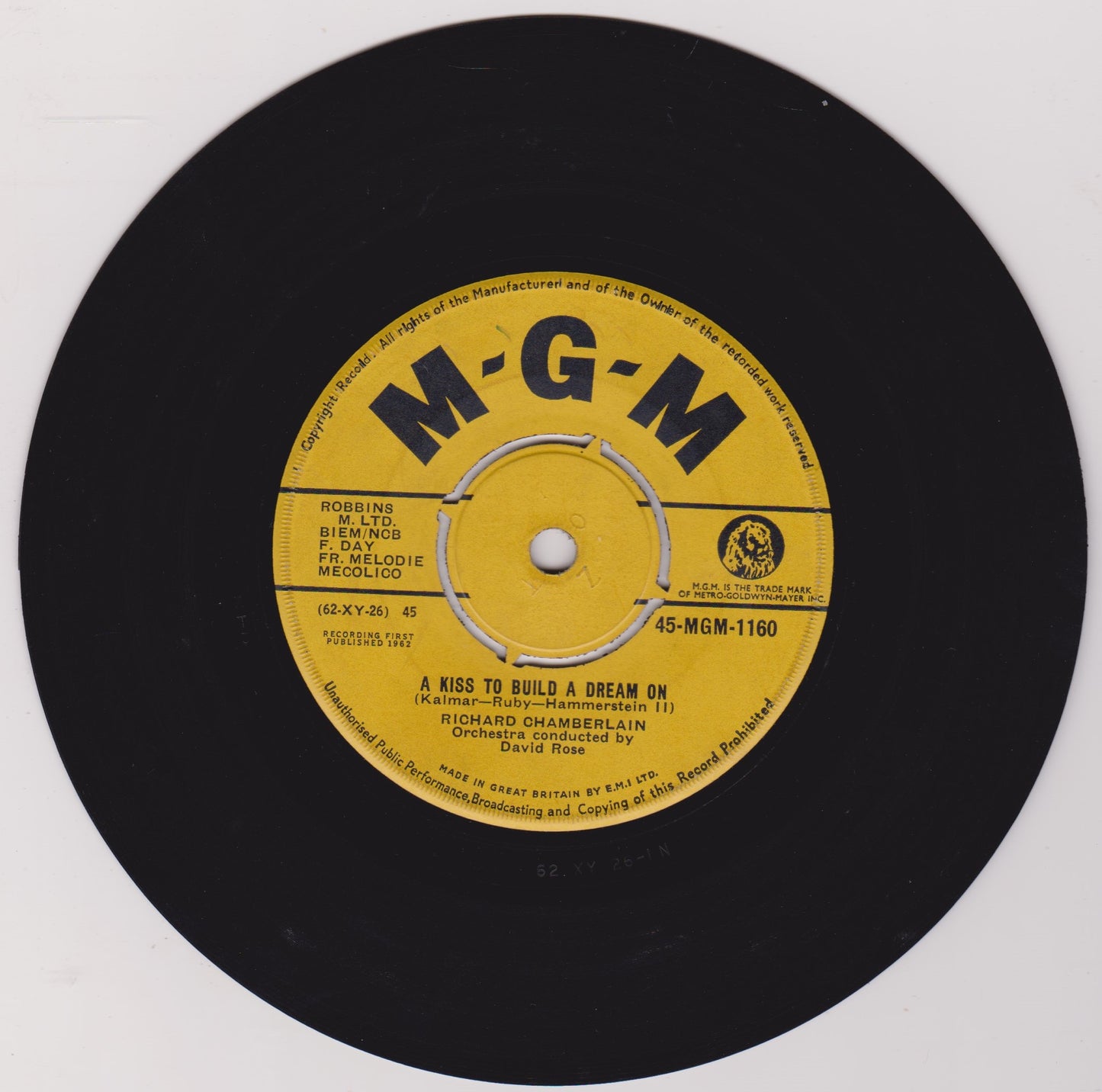 Richard Chamberlain – Theme From Dr. Kildare (MGM 1962) 7" vinyl single VG/-