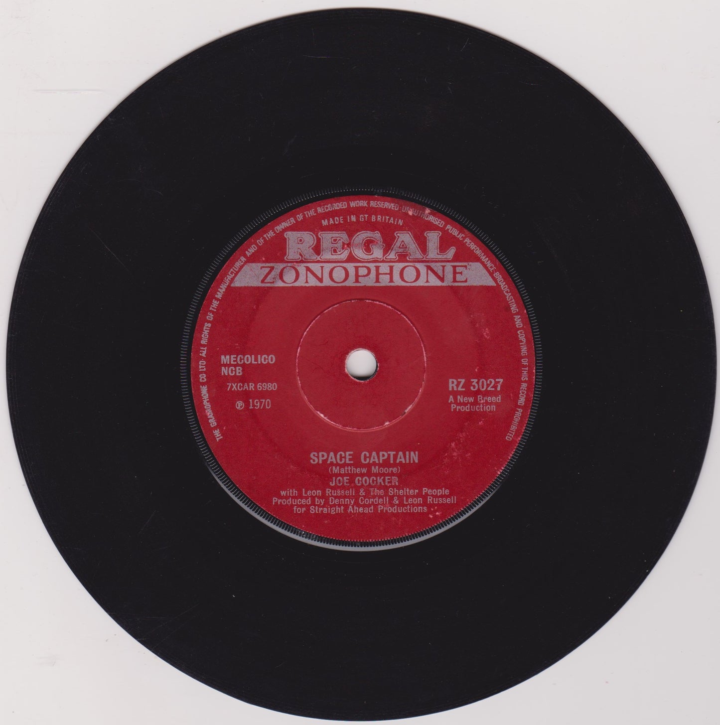 Joe Cocker – The Letter (Regal Zonophone 1970) 7" vinyl single G+/-