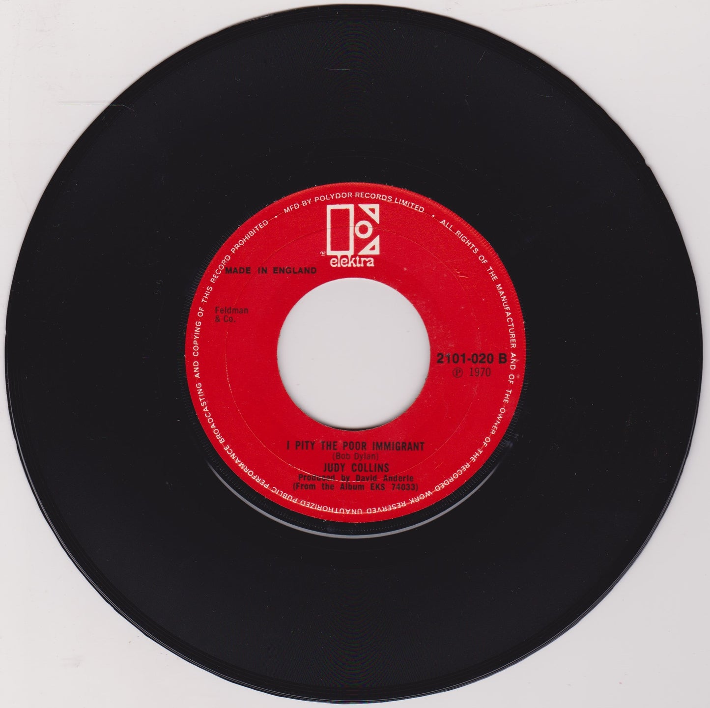 Judy Collins – Amazing Grace (Elektra 1970) 7" vinyl single VG/- jukebox