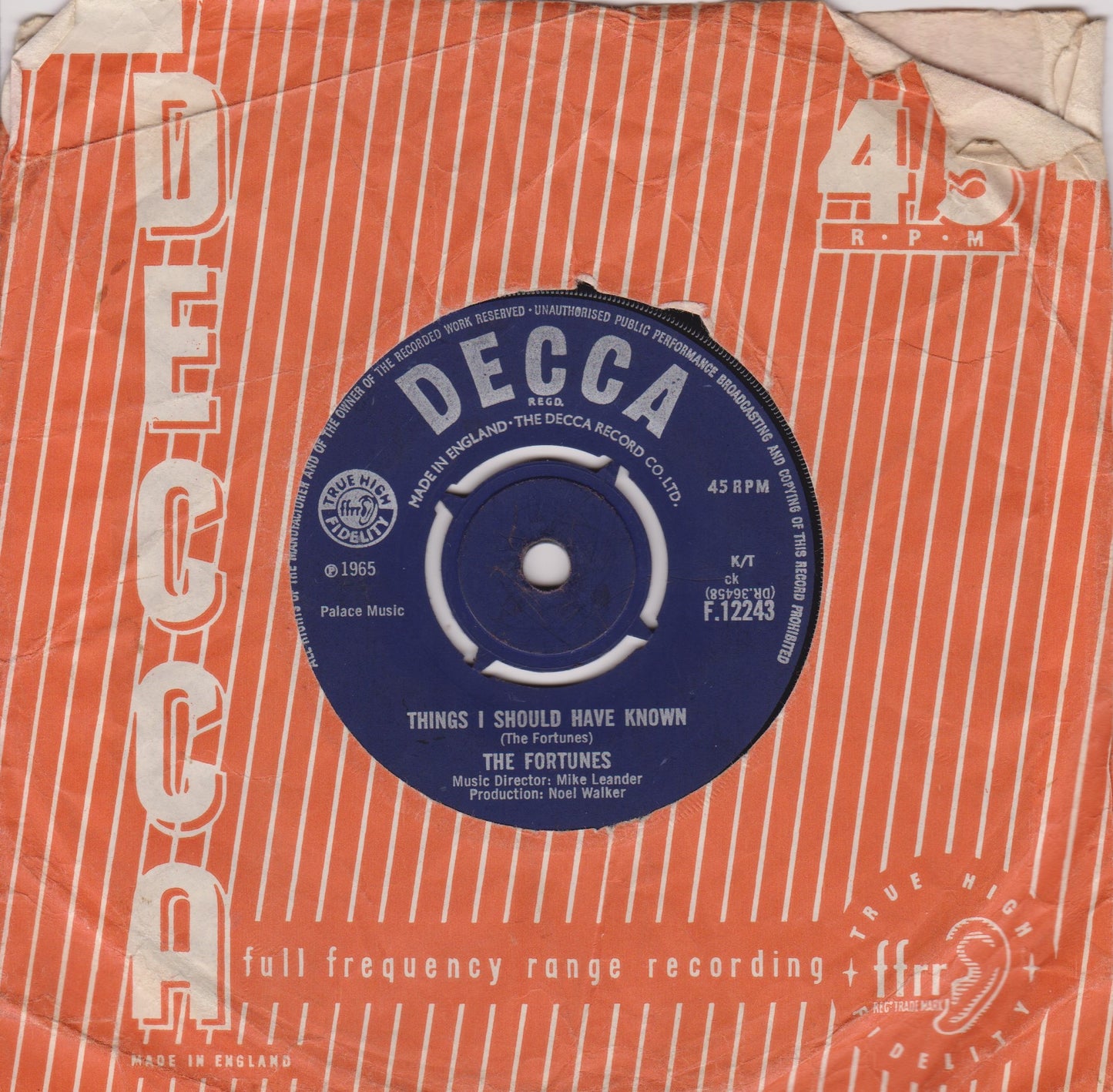 The Fortunes – Here It Comes Again (Decca 1965) 7" vinyl single VG/G