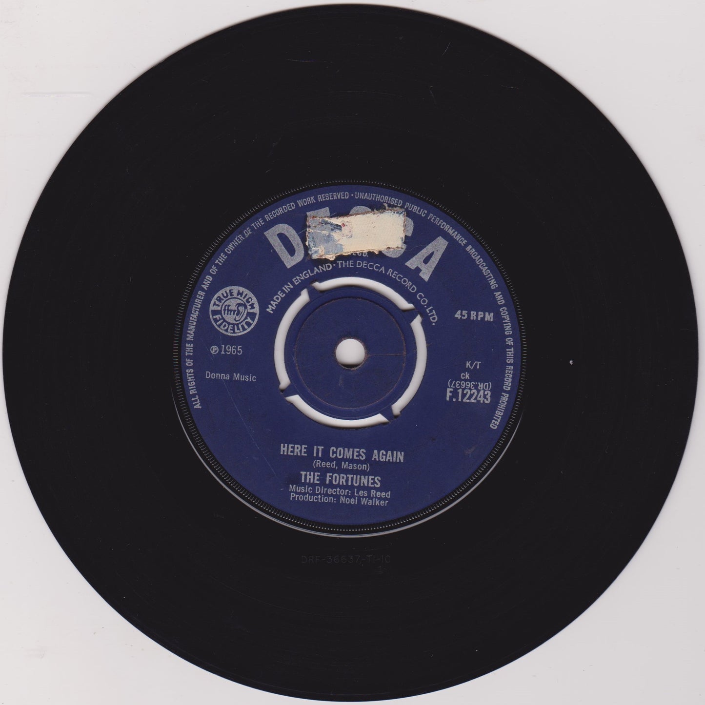 The Fortunes – Here It Comes Again (Decca 1965) 7" vinyl single VG/G