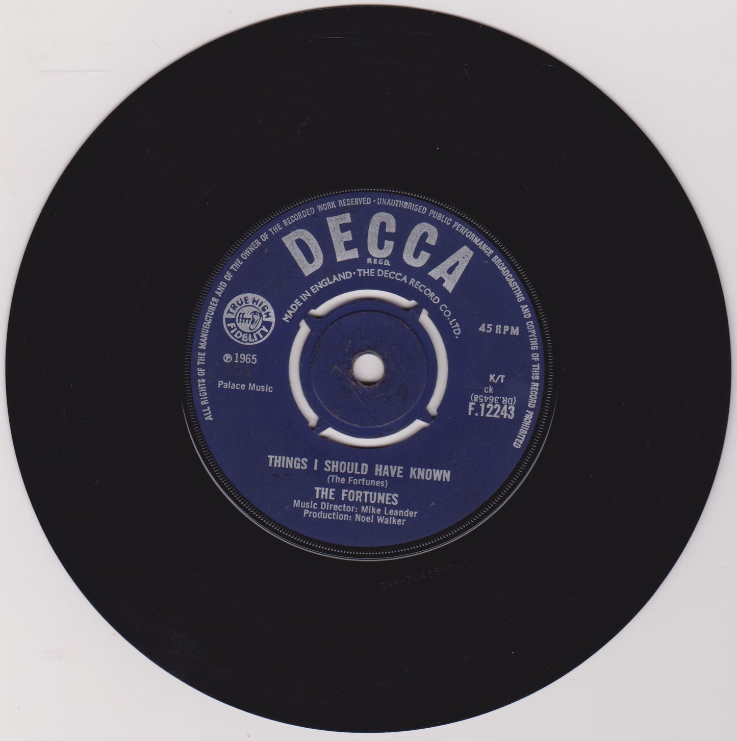 The Fortunes – Here It Comes Again (Decca 1965) 7" vinyl single VG/G