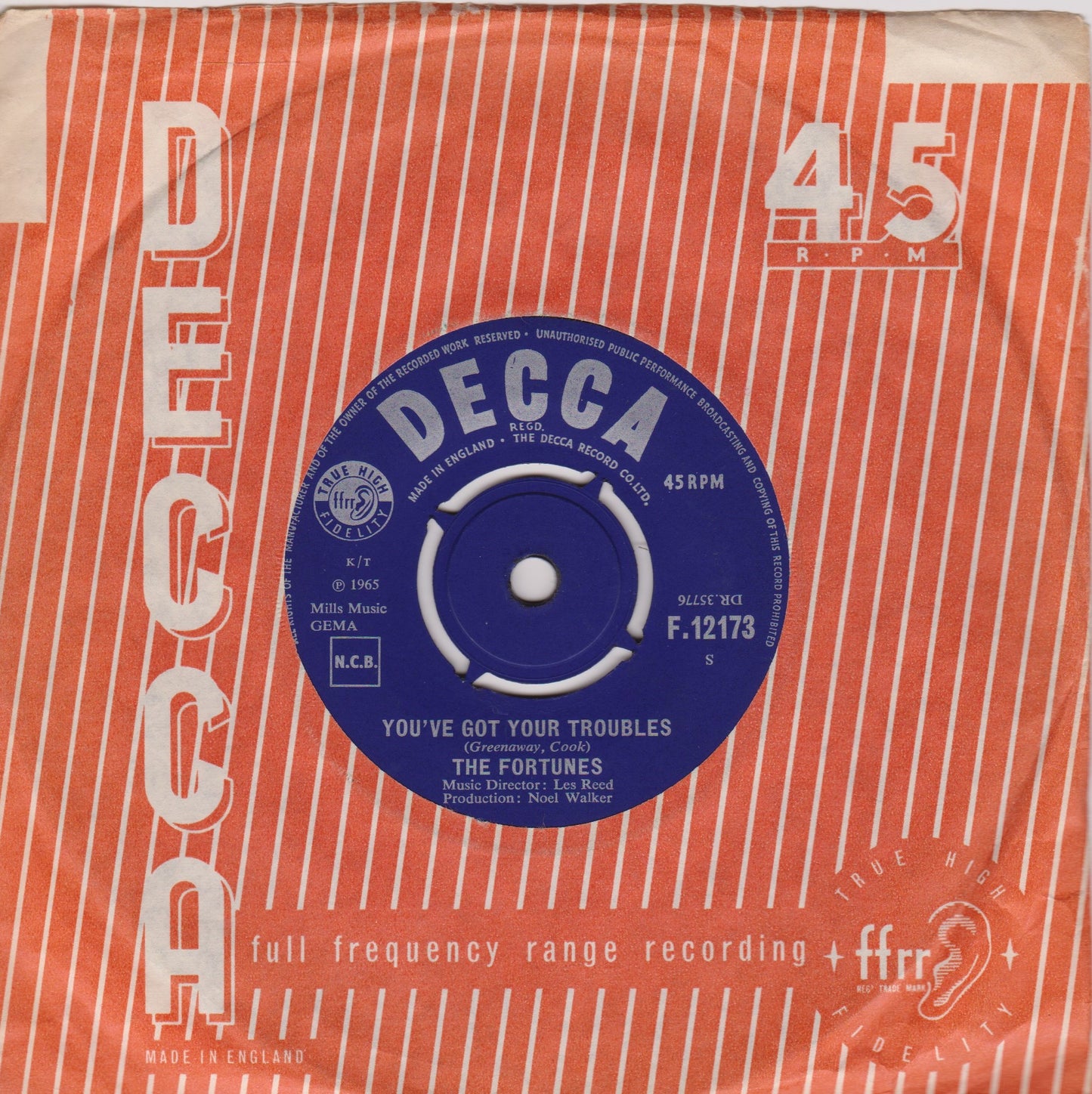 The Fortunes – You've Got Your Troubles (Decca 1965) 7" vinyl single VG/VG
