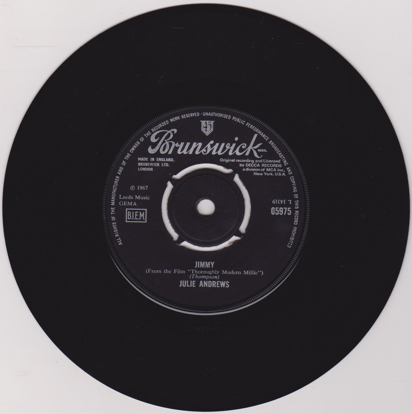 Julie Andrews – Thoroughly Modern Millie (Brunswick 1967) 7" vinyl single VG/VG