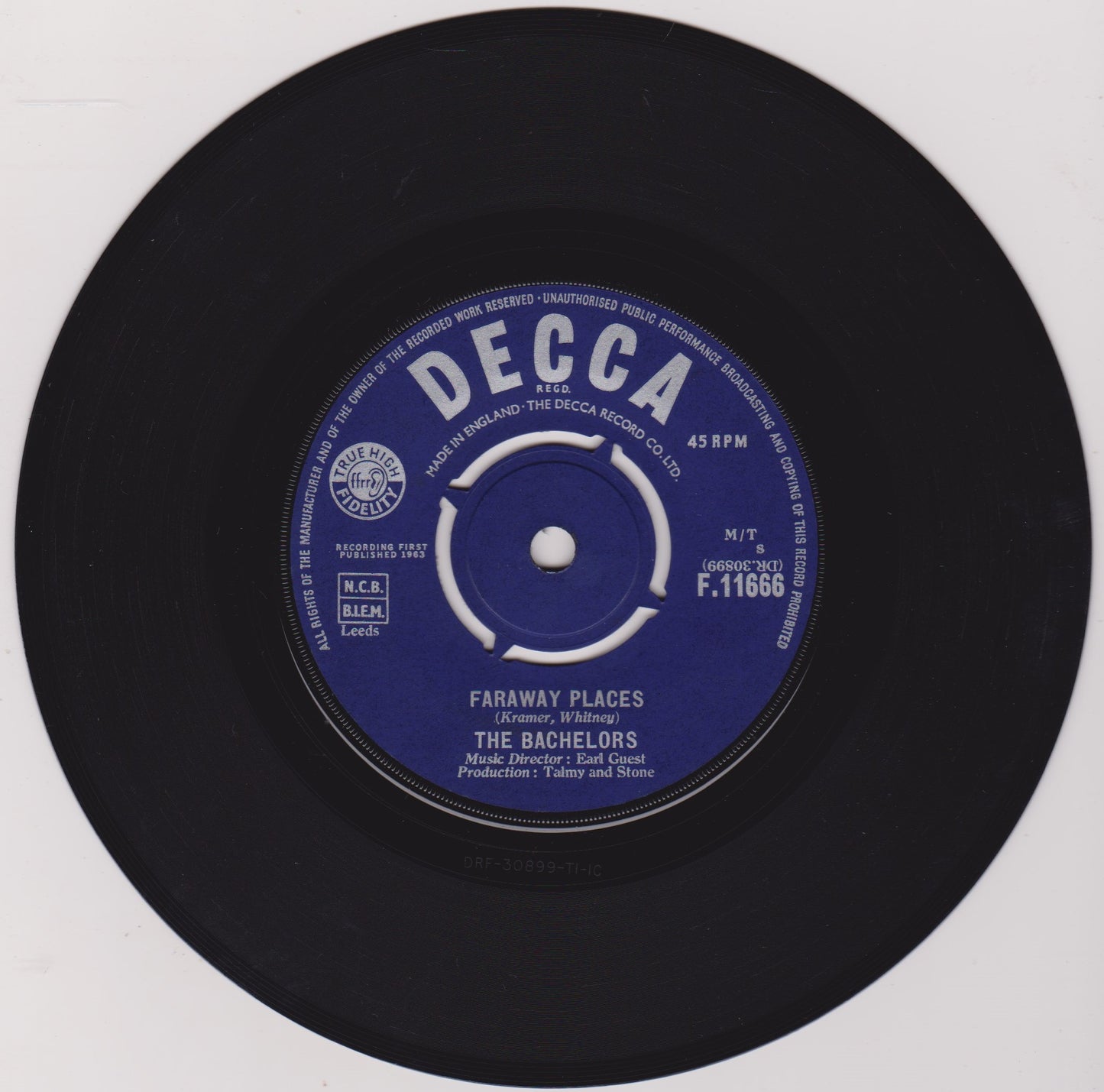 The Bachelors – Faraway Places (Decca, 1963) 7" vinyl single VG/-