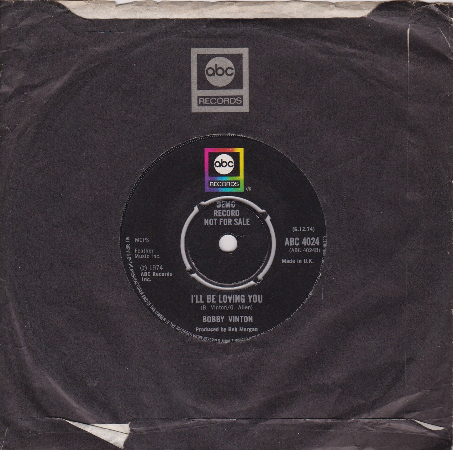 Bobby Vinton – My Melody Of Love (ABC 1974) 7" vinyl single VG/G+ promo