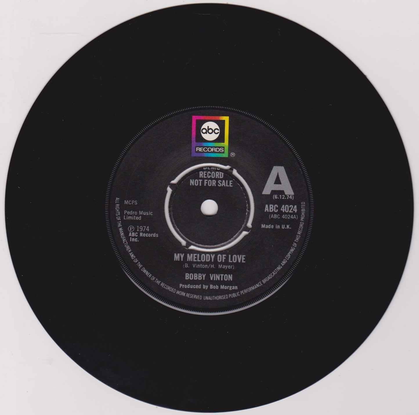 Bobby Vinton – My Melody Of Love (ABC 1974) 7" vinyl single VG/G+ promo