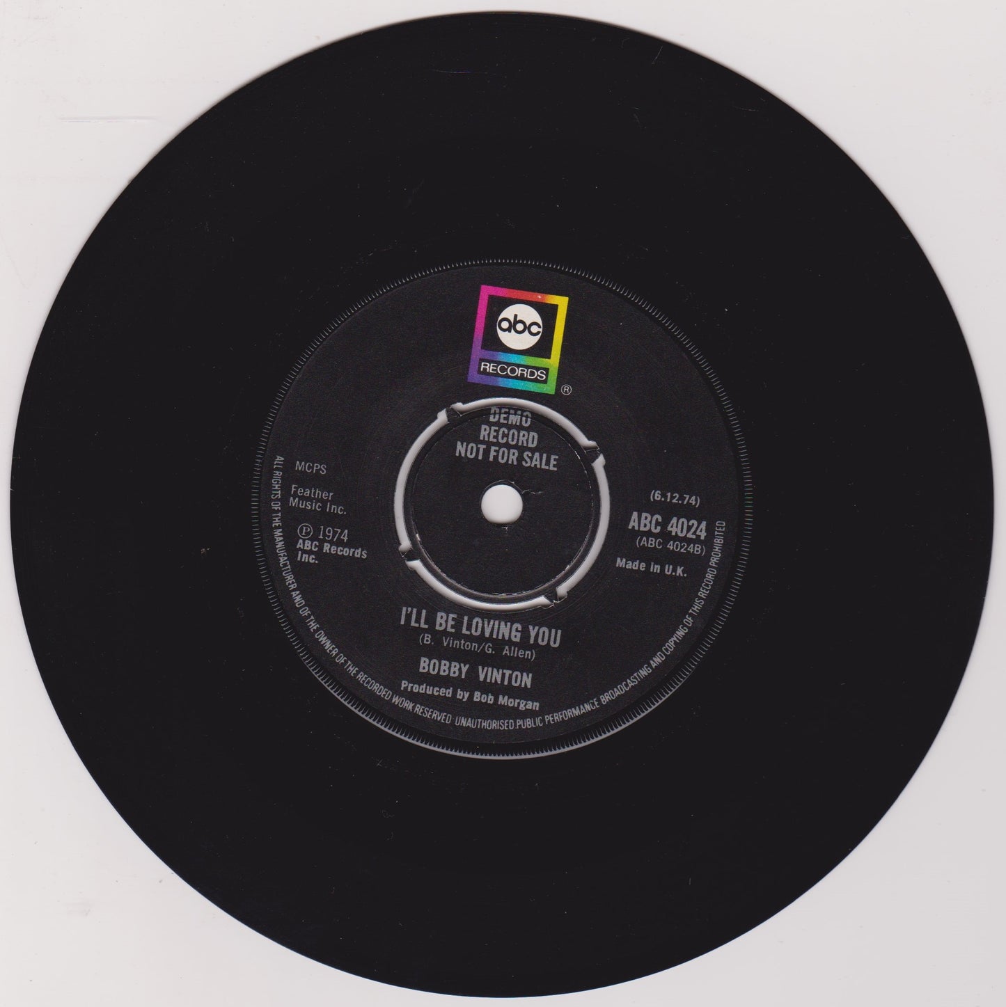 Bobby Vinton – My Melody Of Love (ABC 1974) 7" vinyl single VG/G+ promo