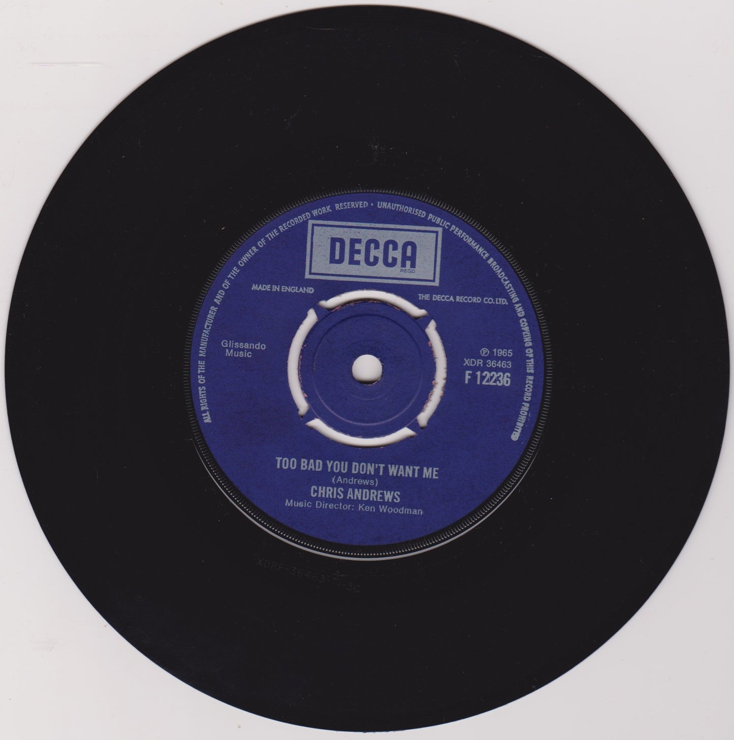 Chris Andrews – Yesterday Man (Decca 1965) 7" vinyl single VG/VG