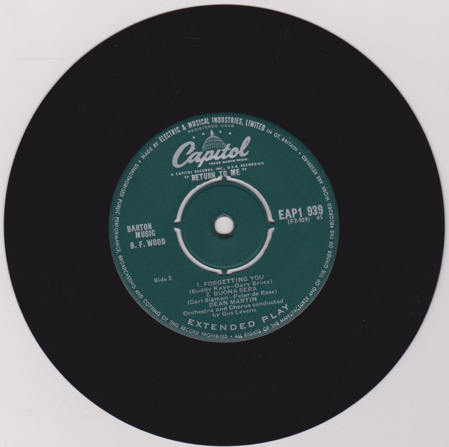 Dean Martin – Return To Me (Capitol 1958) 7" vinyl EP G+/VG