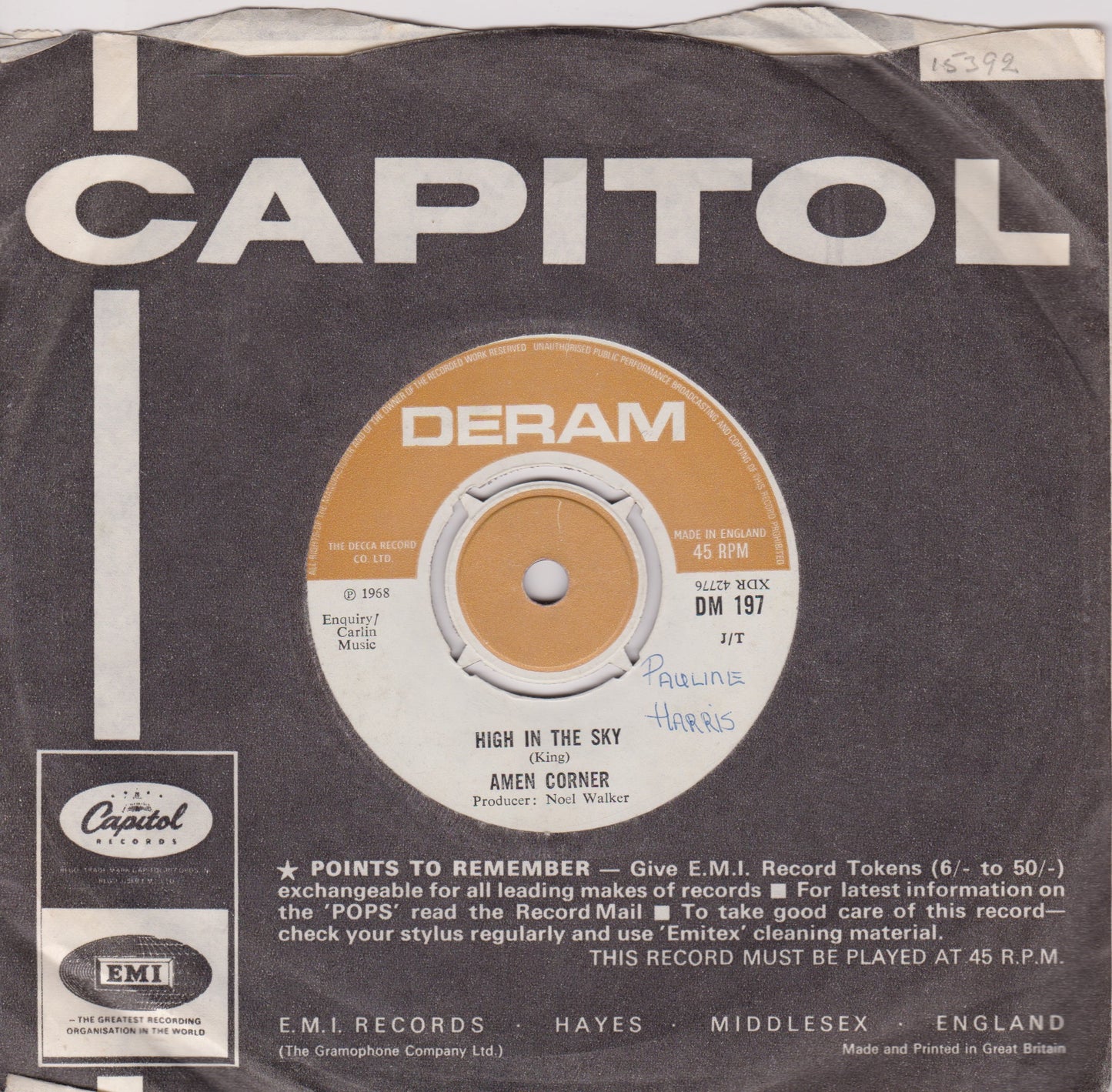 The Amen Corner – High In The Sky (Deram 1968) 7" vinyl single VG/-