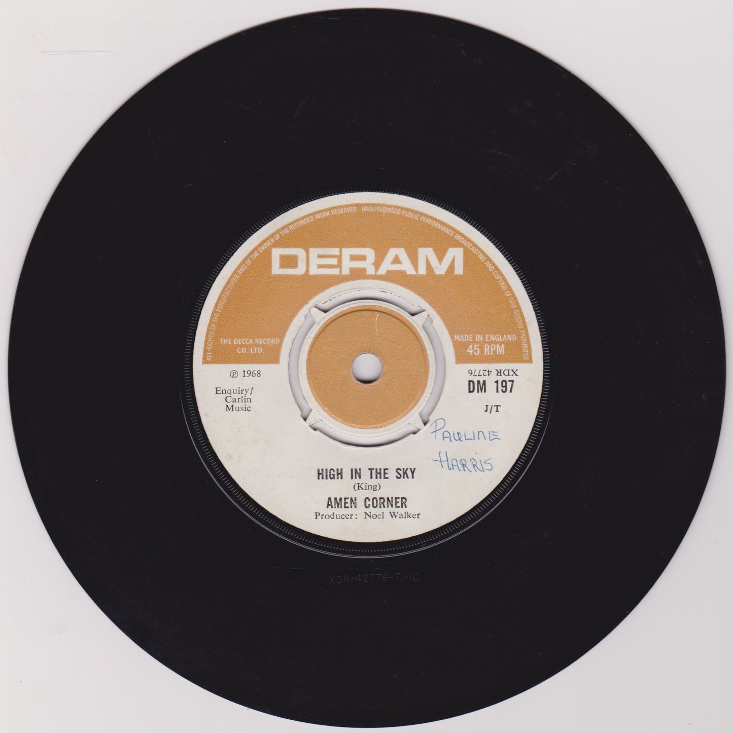 The Amen Corner – High In The Sky (Deram 1968) 7" vinyl single VG/-