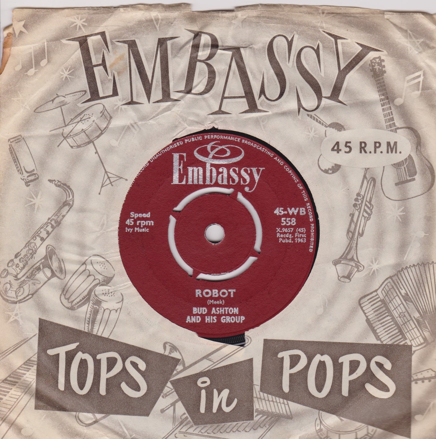 Bud Ashton And His Group – Foot Tapper / Robot (Embassy 1963) 7" vinyl single VG/VG