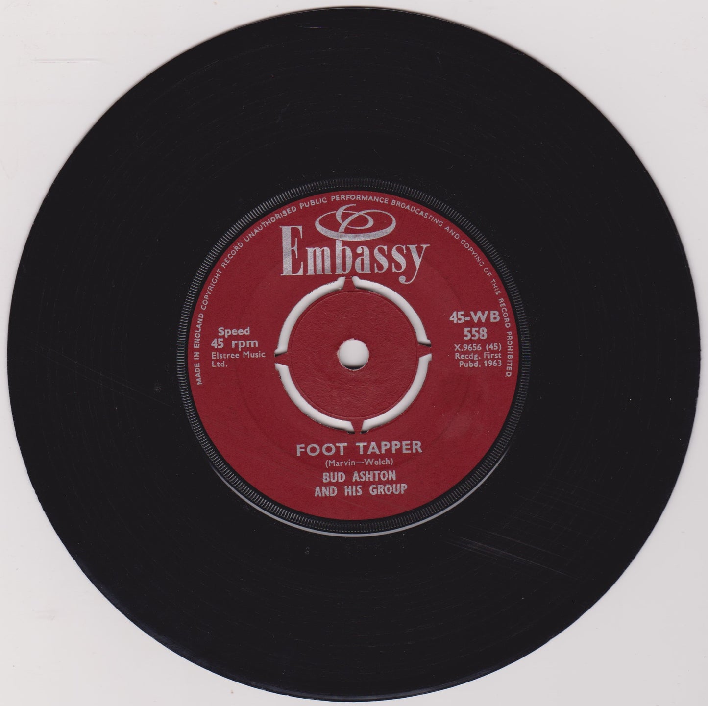Bud Ashton And His Group – Foot Tapper / Robot (Embassy 1963) 7" vinyl single VG/VG