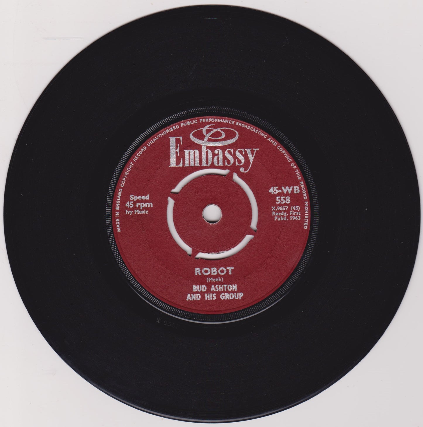 Bud Ashton And His Group – Foot Tapper / Robot (Embassy 1963) 7" vinyl single VG/VG