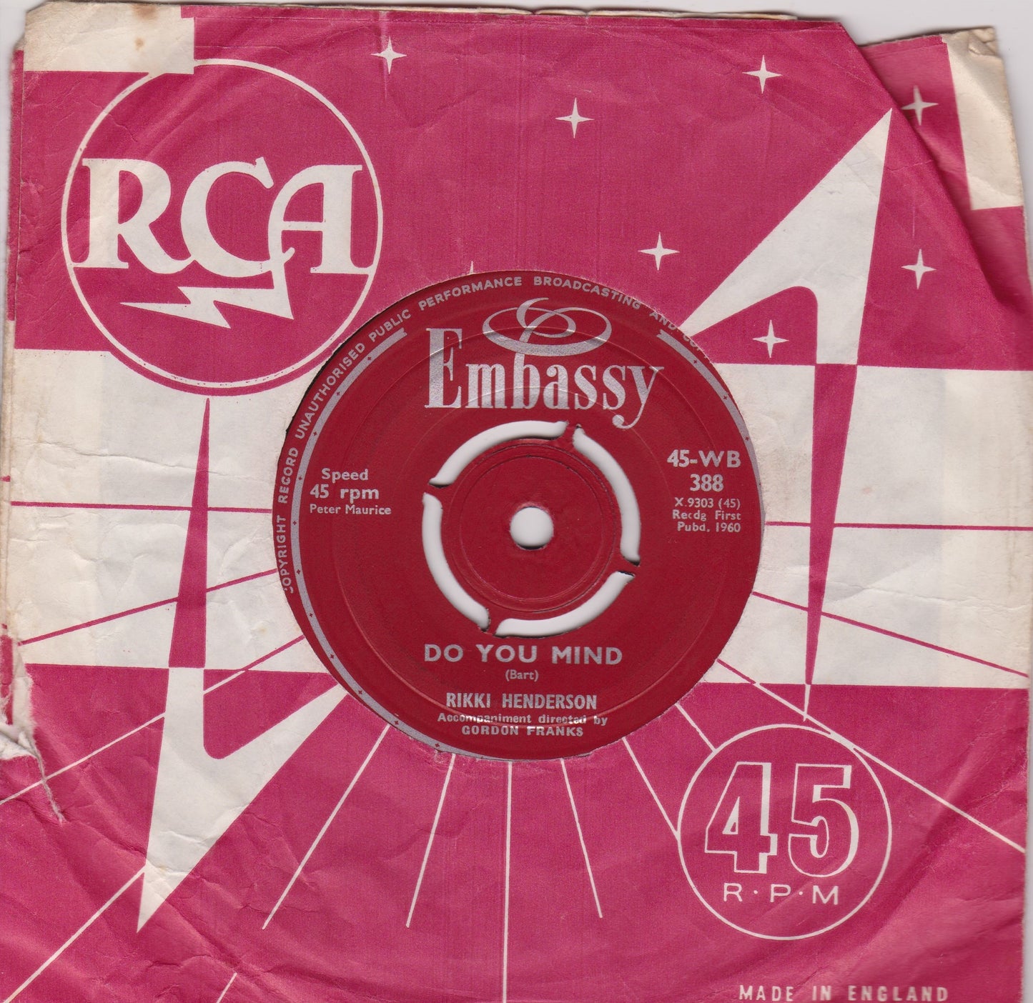 Rikki Henderson – Be Mine (Embassy 1960) 7" vinyl single VG/-