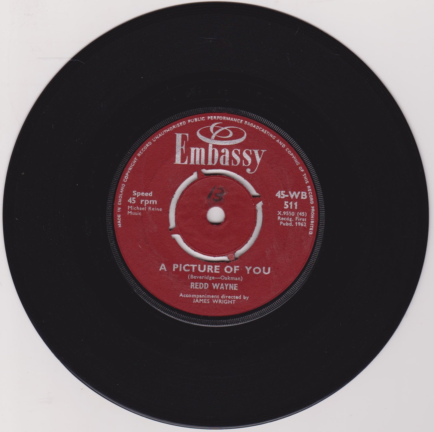 Redd Wayne - A Picture Of You (Embassy 1962) 7" vinyl single VG/-