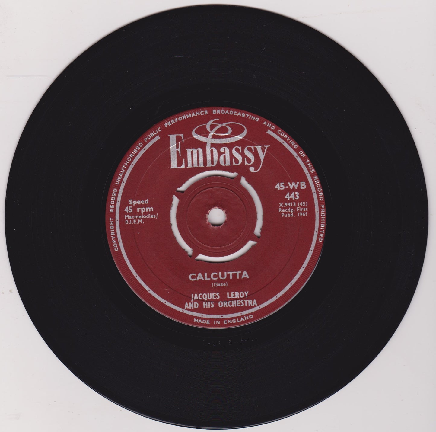 Jacques Leroy And His Orchestra – Exodus - Main Theme (Embassy 1961) 7" vinyl single VG/-