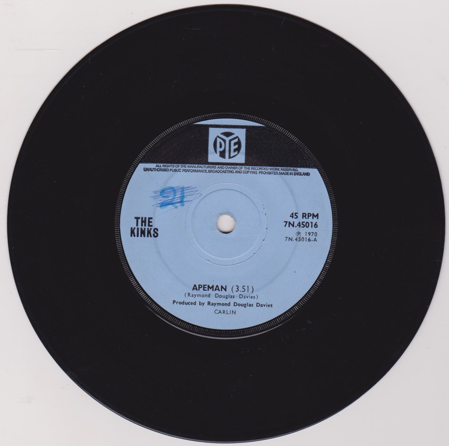 The Kinks – Apeman (Pye 1970) 7" vinyl single VG/VG