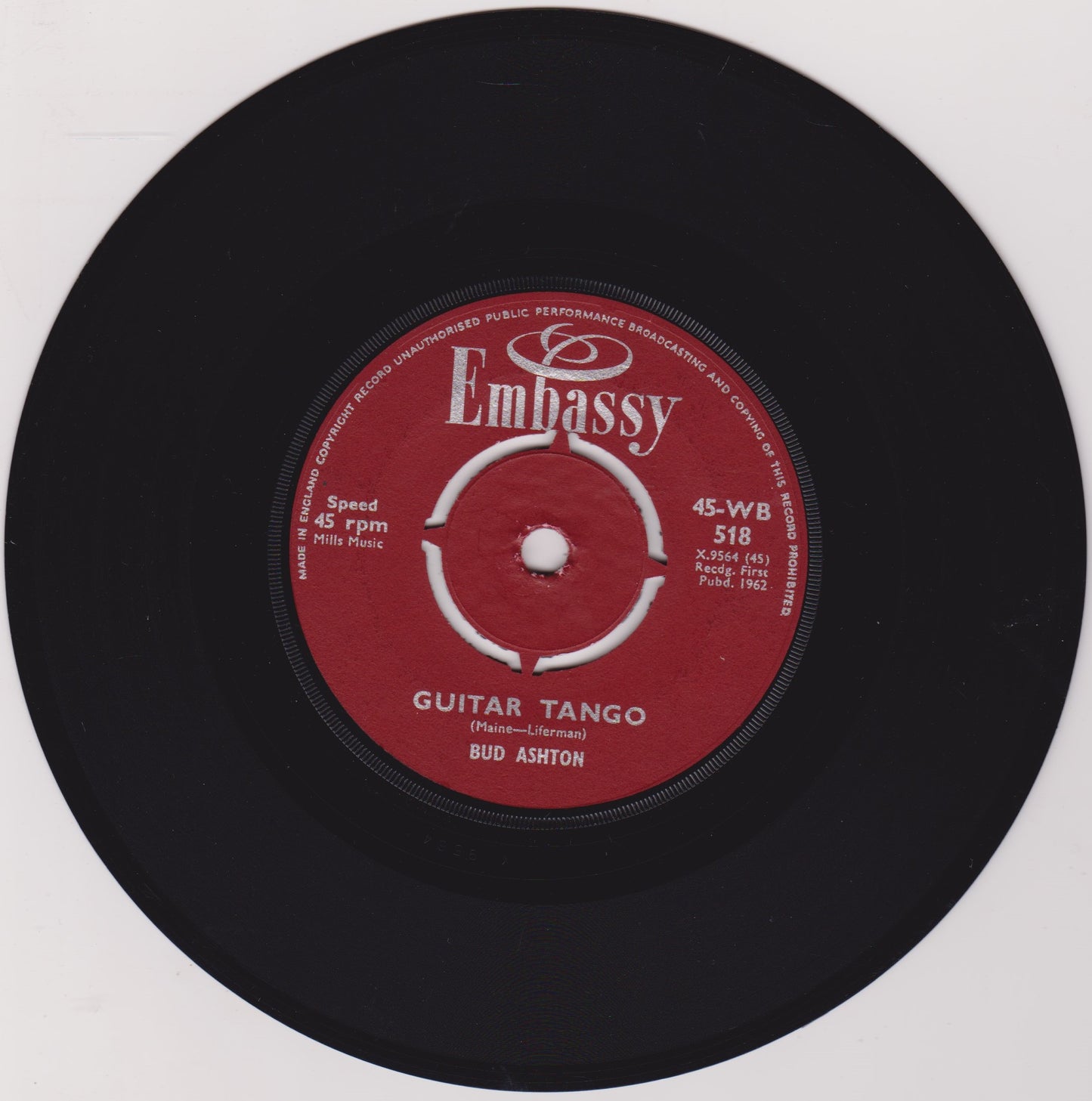 Bud Ashton / Paul Rich – Guitar Tango / Roses Are Red (Embassy 1962) 7" vinyl single VG/VG
