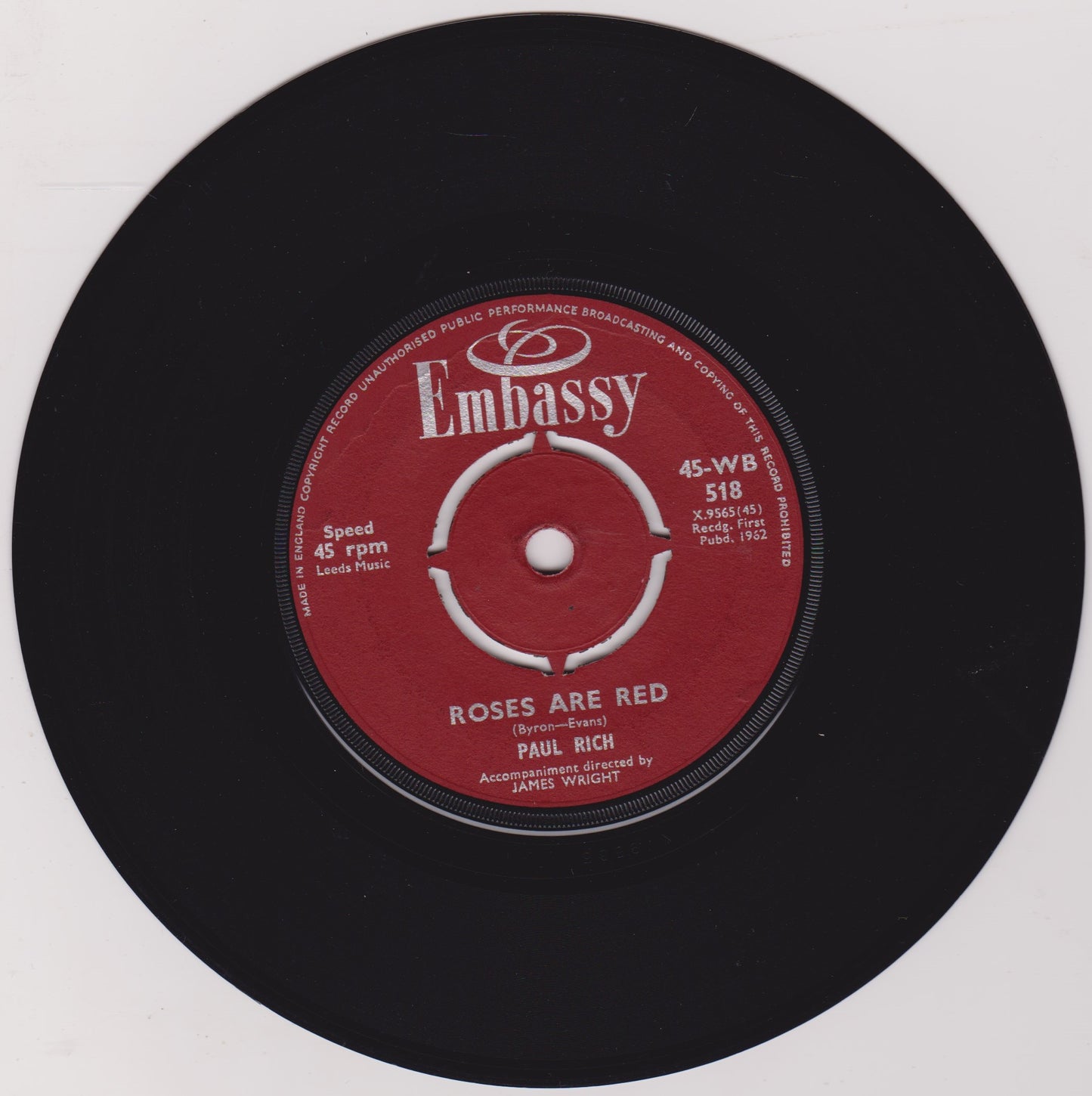 Bud Ashton / Paul Rich – Guitar Tango / Roses Are Red (Embassy 1962) 7" vinyl single VG/VG