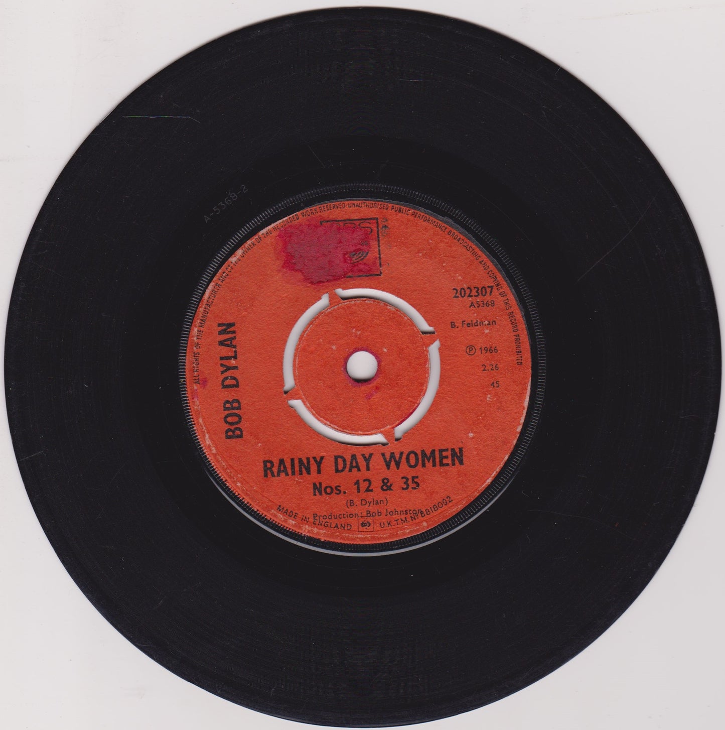 Bob Dylan – Rainy Day Women Nos. 12 & 35 (CBS 1966) 7" vinyl single G/-