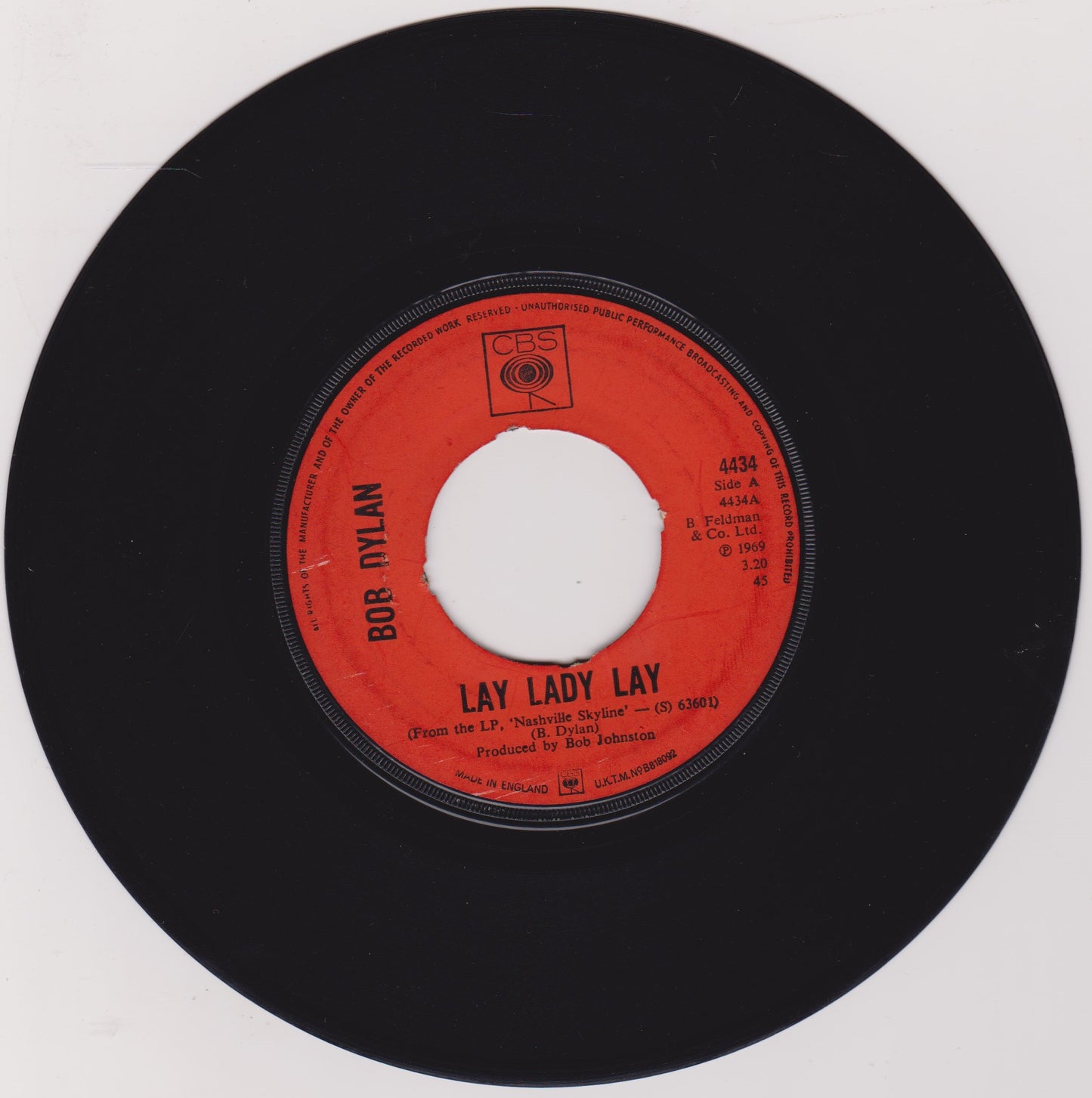 Bob Dylan – Lay Lady Lay (CBS 1969) 7" vinyl single G+/-