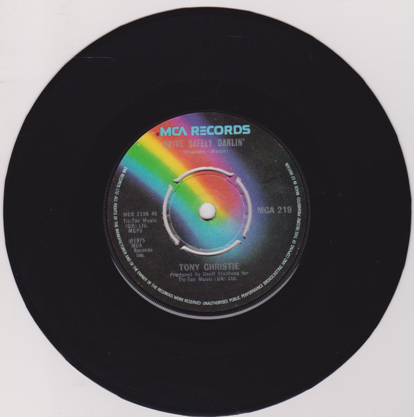 Tony Christie – Drive Safely Darlin' (MCA, 1975) 7" vinyl single VG/-