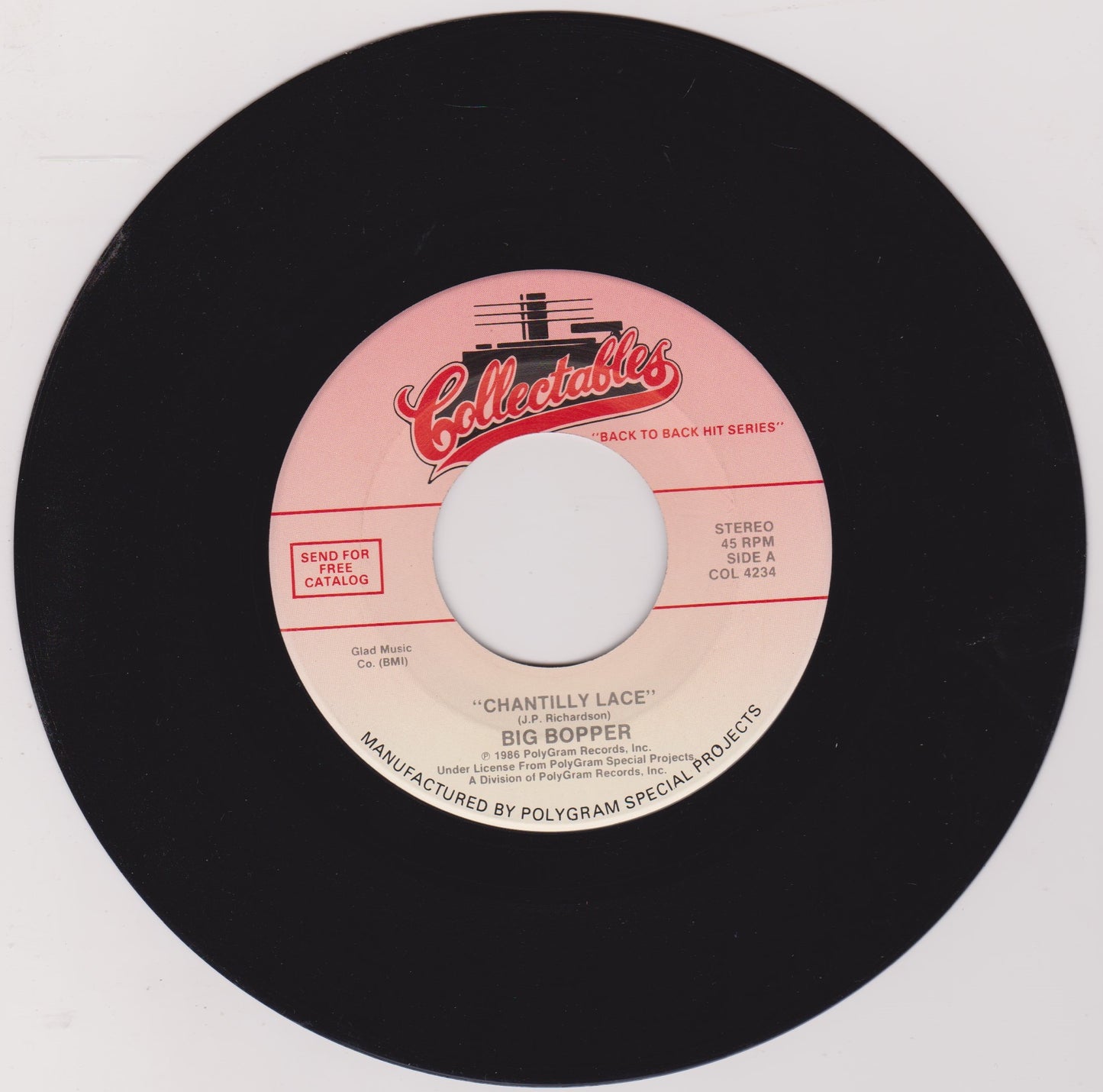 Big Bopper / Crew Cuts – Chantilly Lace / Sh-Boom (Collectables) 7" vinyl single US VG/- jukebox