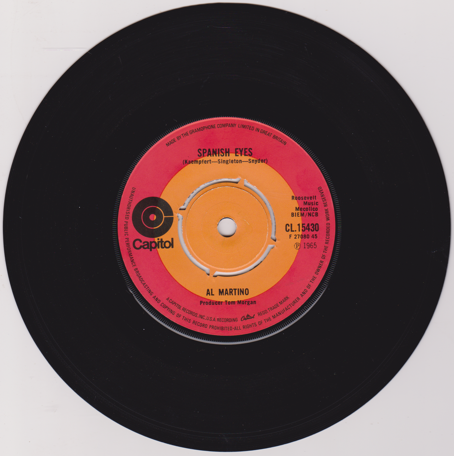 Al Martino – Spanish Eyes (Capitol) 7" vinyl single VG/- reissue