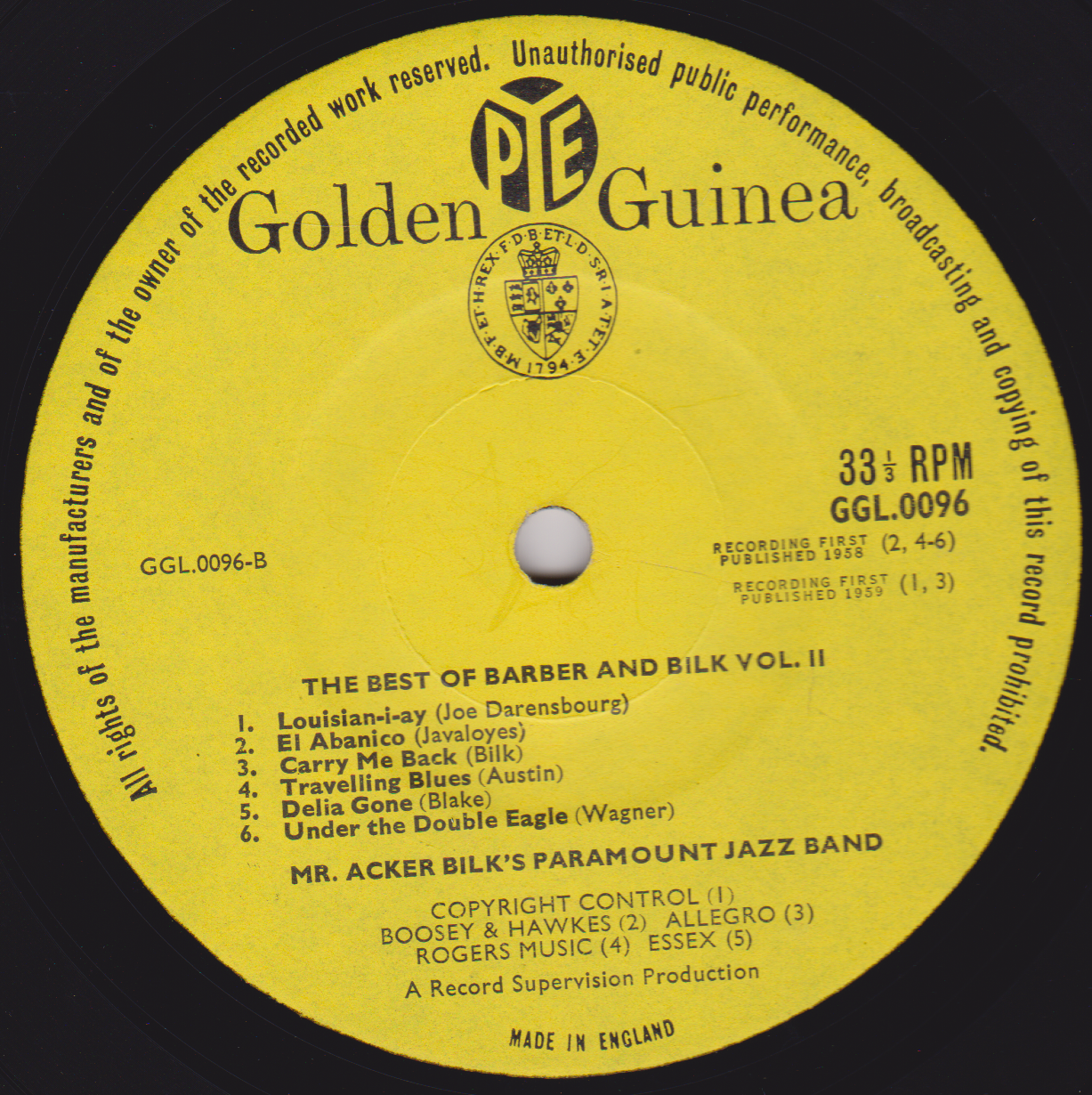 The Best Of Barber And Bilk Volume 2 (Golden Guinea 1961) 12" vinyl LP VG/VG