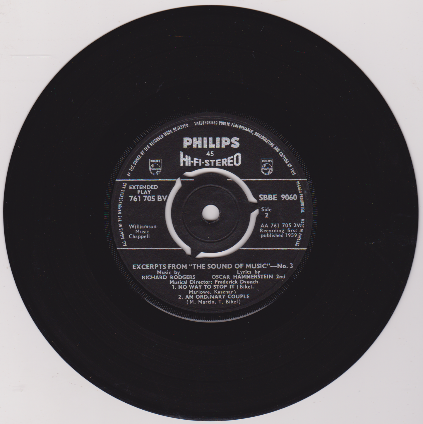 Mary Martin – The Sound Of Music, No. 3 (Philips 1959) 7" vinyl EP VG/VG