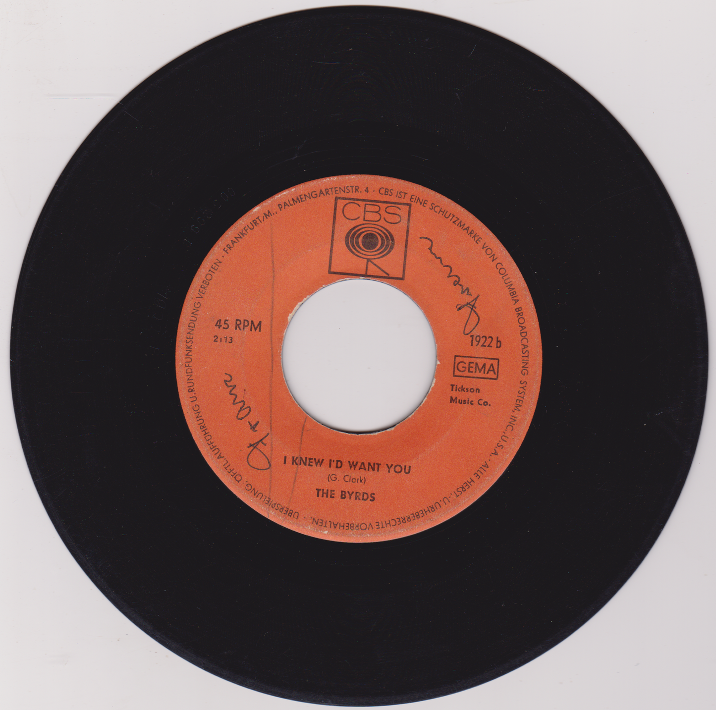 The Byrds – Mr. Tambourine Man (CBS 1965) 7" vinyl single G/- Germany jukebox