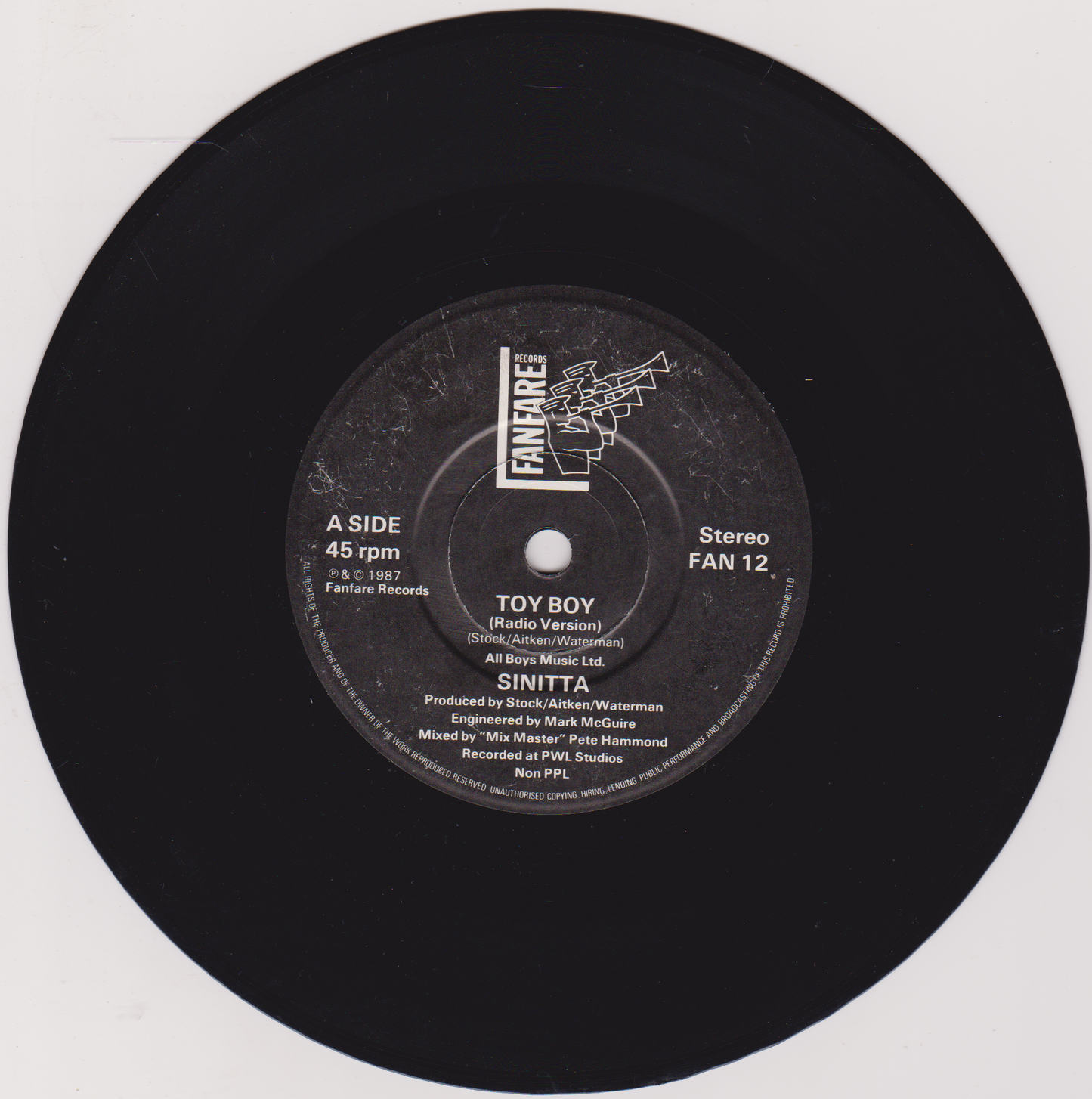 Sinitta - Toy Boy (Fanfare 1987) 7" vinyl single VG/-