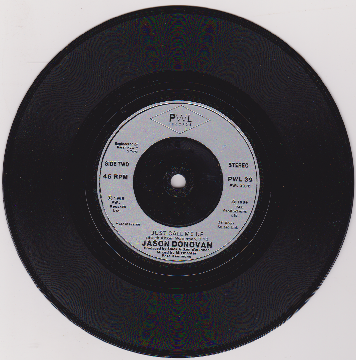 Jason Donovan – Sealed With A Kiss (PWL, 1989) 7" vinyl single VG/G+