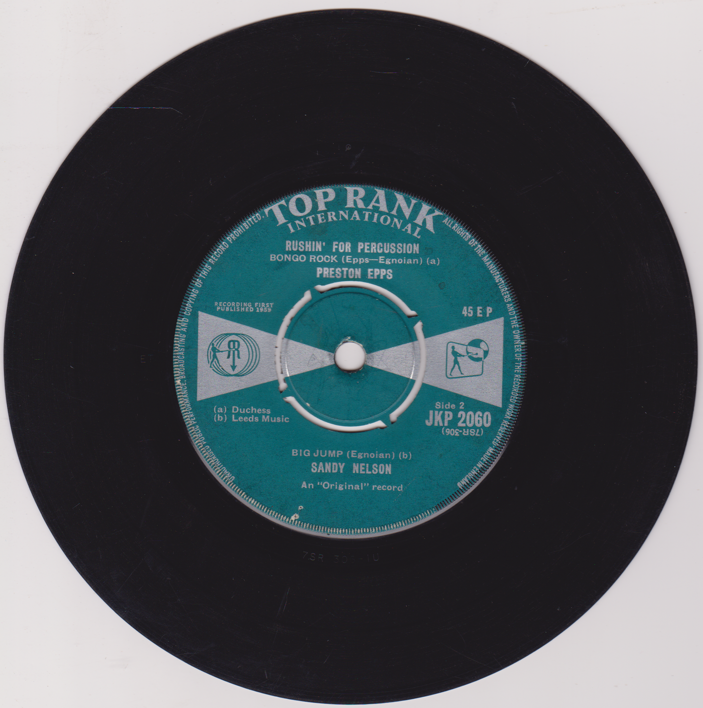 Sandy Nelson / Preston Epps – Rushin' For Percussion (Top Rank 1955) 7" vinyl EP G/-