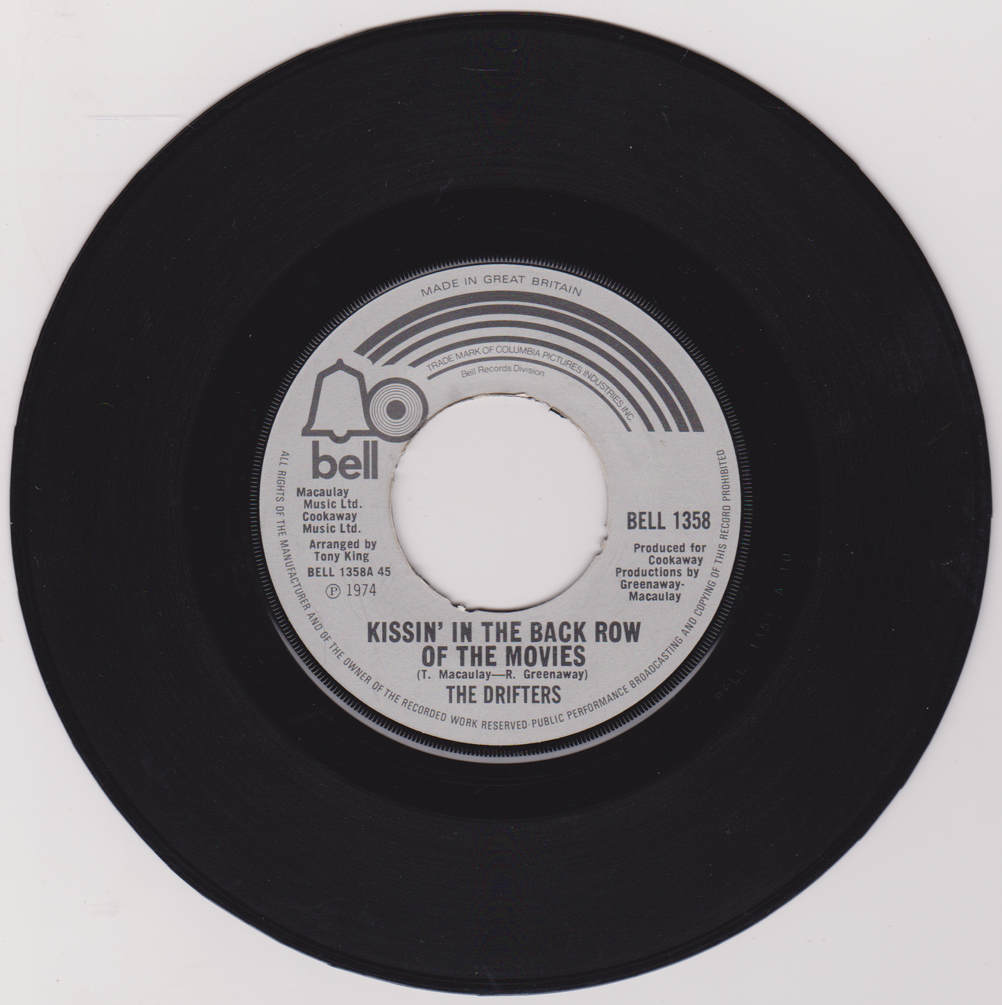 The Drifters – Kissin' In The Back Row Of The Movies (Bell 1974) 7" vinyl single G+/- jukebox