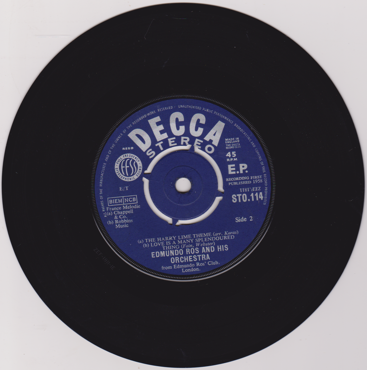 Edmundo Ros And His Orchestra – Hollywood Cha Cha Cha (Decca 1959) 7" vinyl EP G+/-