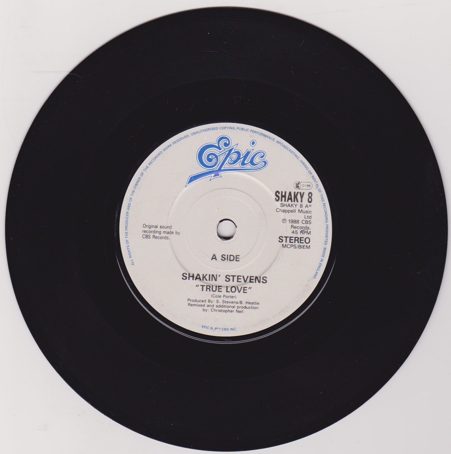 Shakin' Stevens - True Love (Epic 1988) 7" vinyl single VG/-