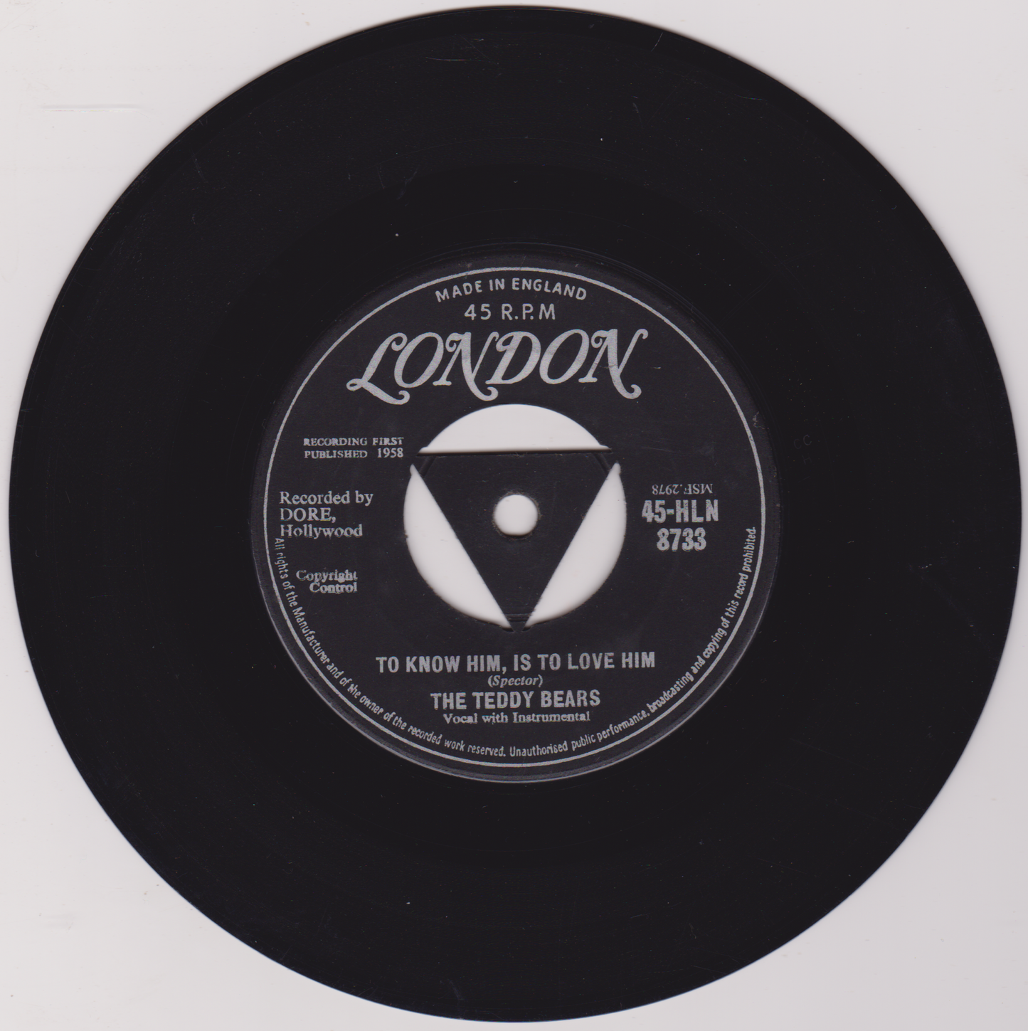 The Teddy Bears – To Know Him, Is To Love Him (London 1958) 7" vinyl single G+/-