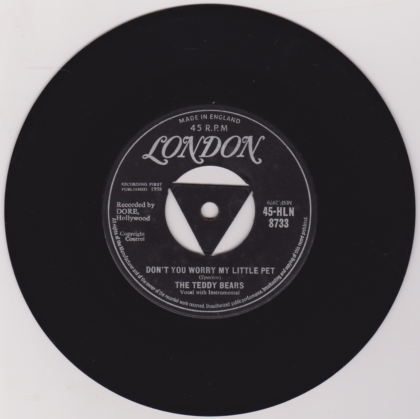The Teddy Bears – To Know Him, Is To Love Him (London 1958) 7" vinyl single G+/-