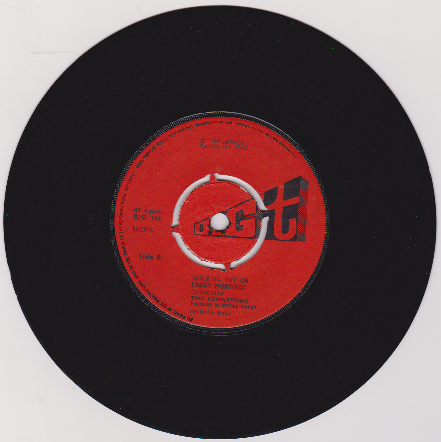 The Johnstons – Give A Damn (Big T 1968) 7" vinyl single G+/-