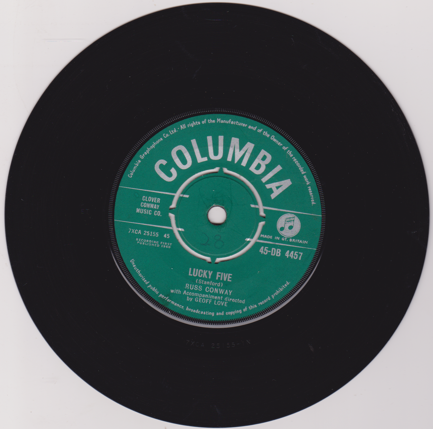 Russ Conway – Lucky Five / The Birthday Cakewalk (Columbia, 1960) 7" vinyl VG/-
