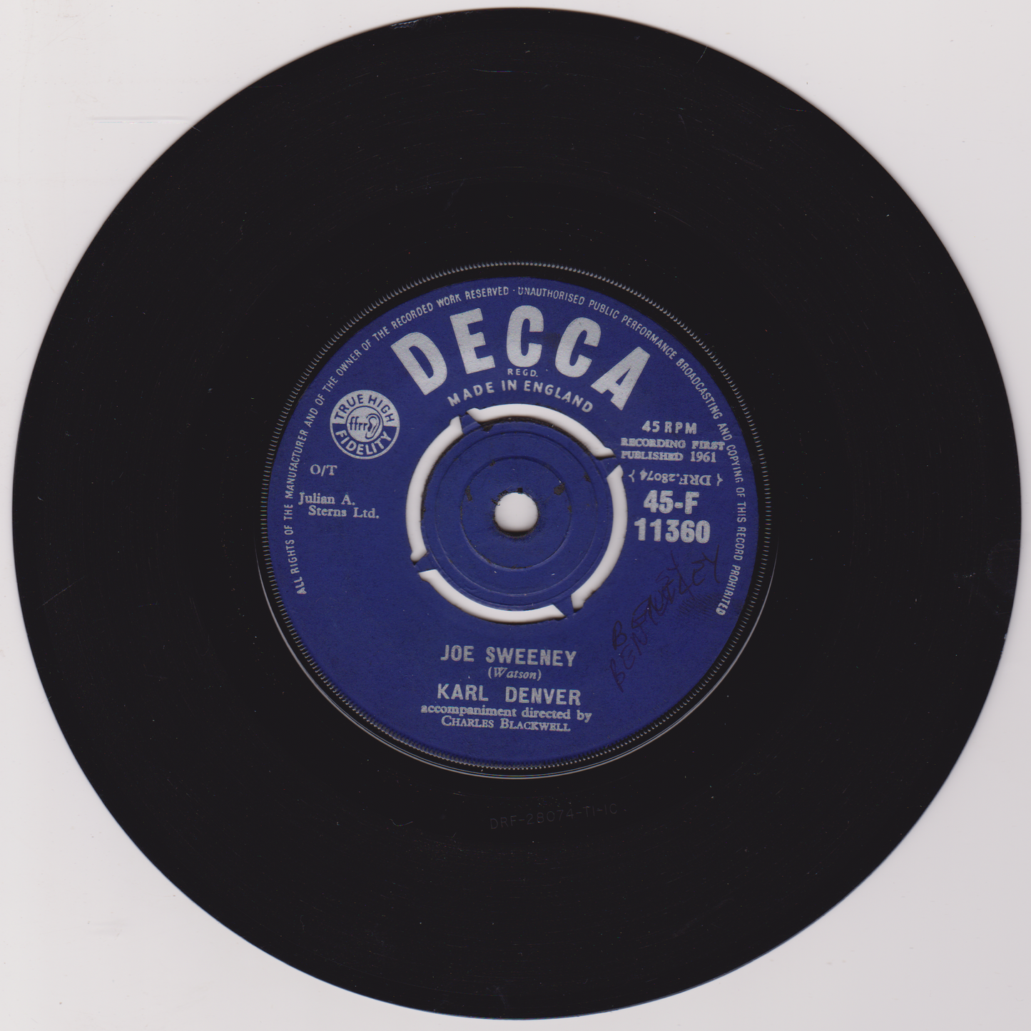 Karl Denver – Marcheta (Decca 1961) 7" vinyl single VG/-