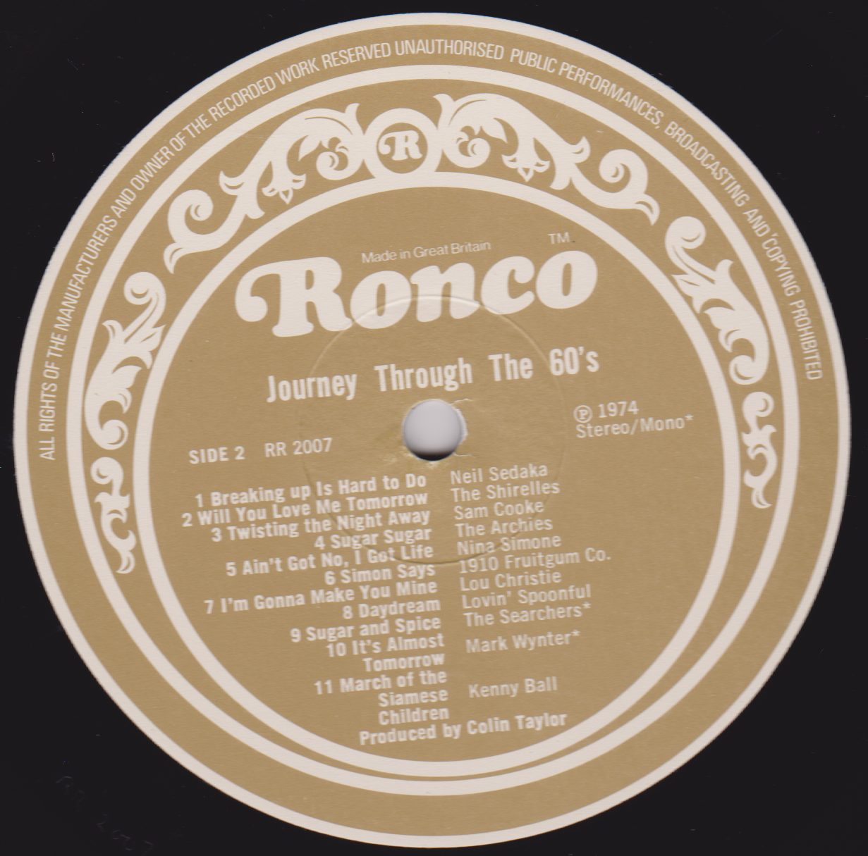 Various – Journey Through The 60's (Ronco 1974) 12" vinyl LP VG/VG