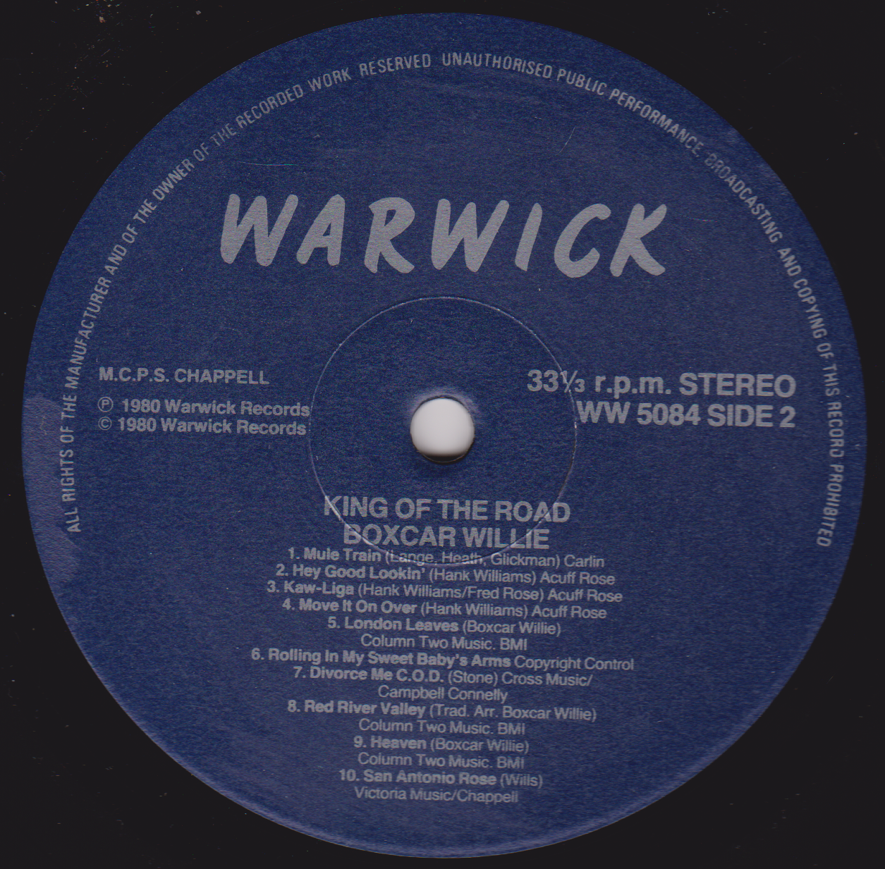 Boxcar Willie – King Of The Road (Warwick 1980) 12" vinyl LP VG/VG