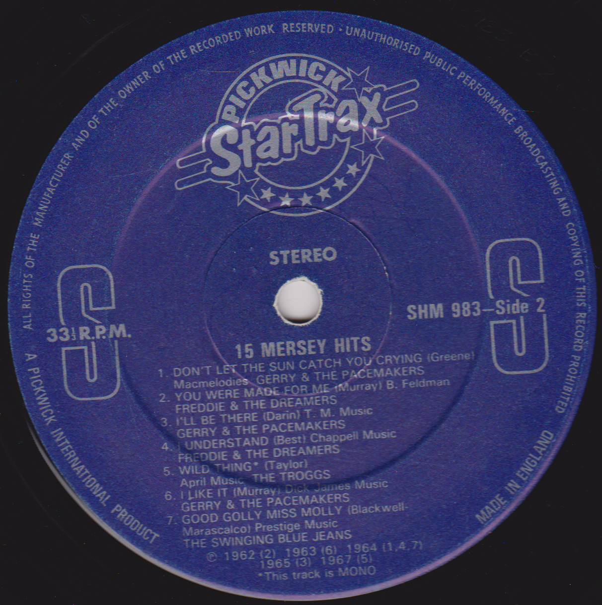 Various – 15 Mersey Hits (Startrax 1976) 12" vinyl LP compilation